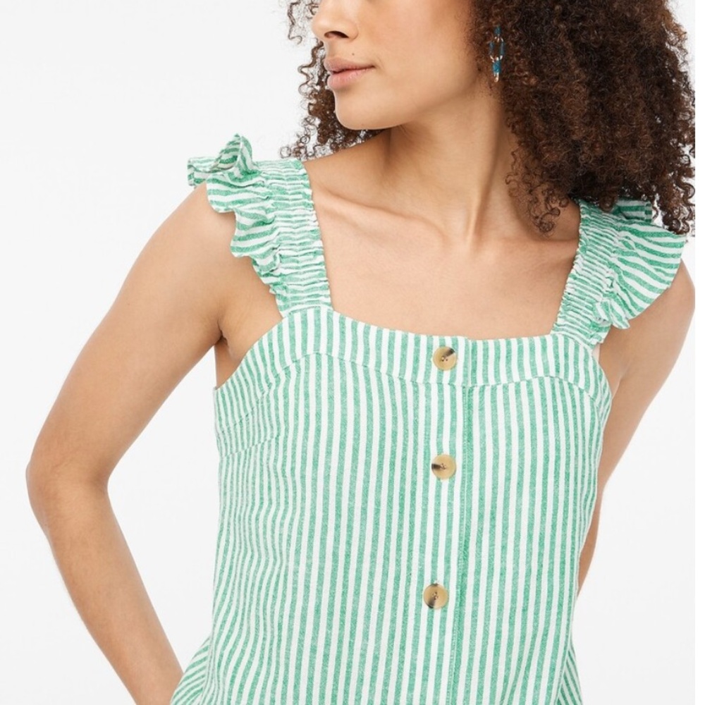 J.Crew Factory Women's Linen-Blend Button-Front Tank Top With Ruffle
